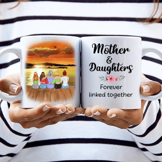 Mother & Daughters Forever Linked Together - Personalized Mug