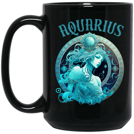 Aquarius 15 oz. Black Mug