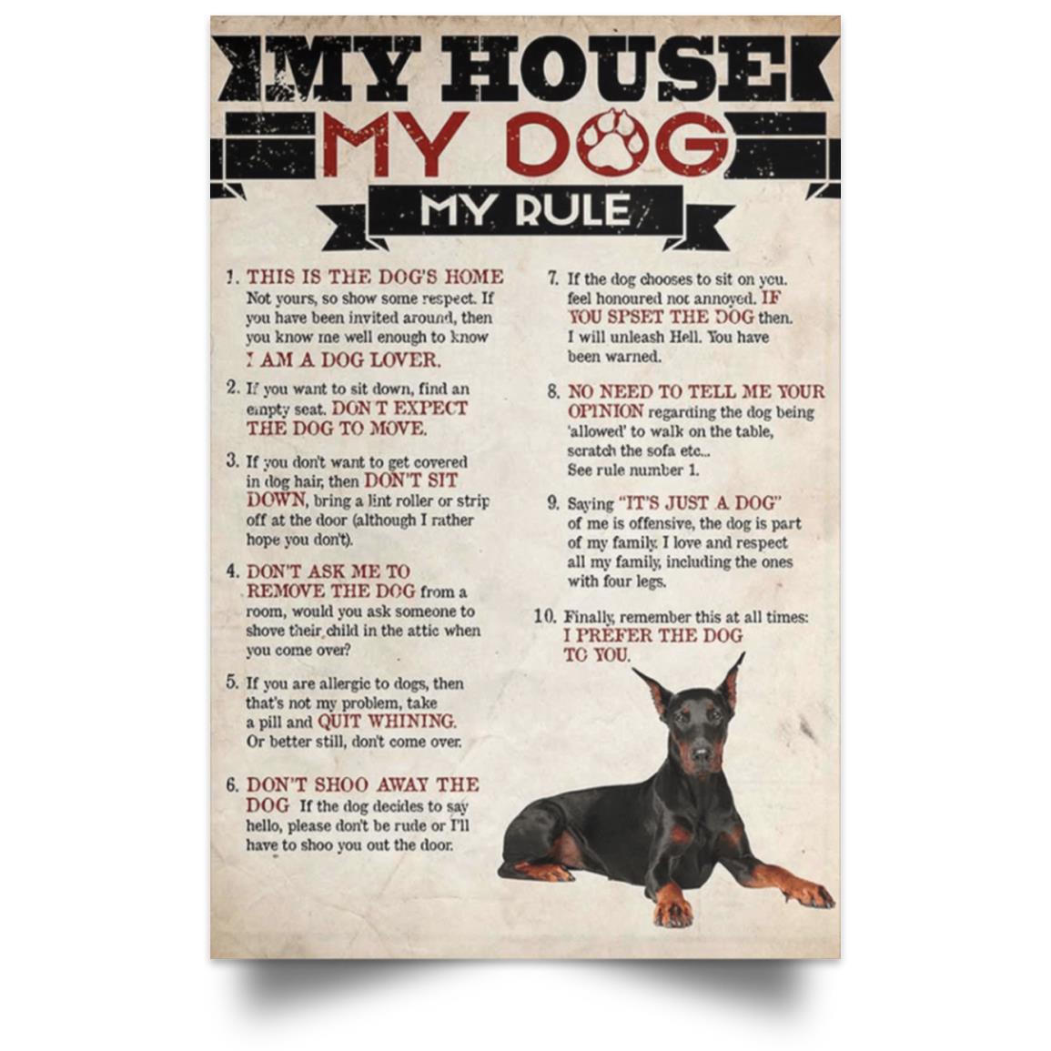 IN MY HOUSE DOG RULE POSTER NO FRAME