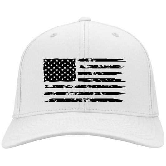 Distressed American Flag Embroidered Flex Fit Twill Baseball Cap