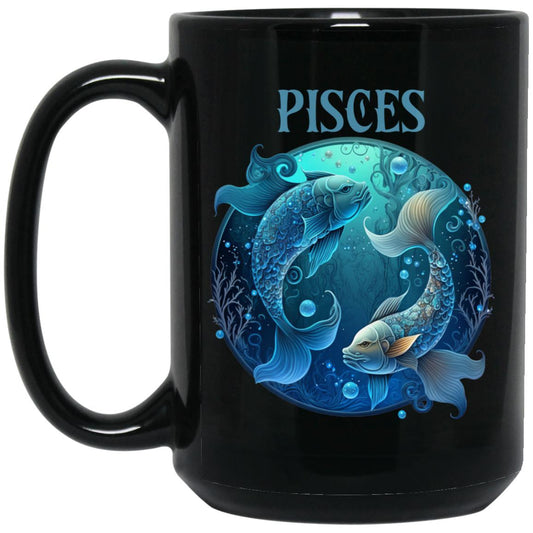 Pisces 15 oz. Black Mug