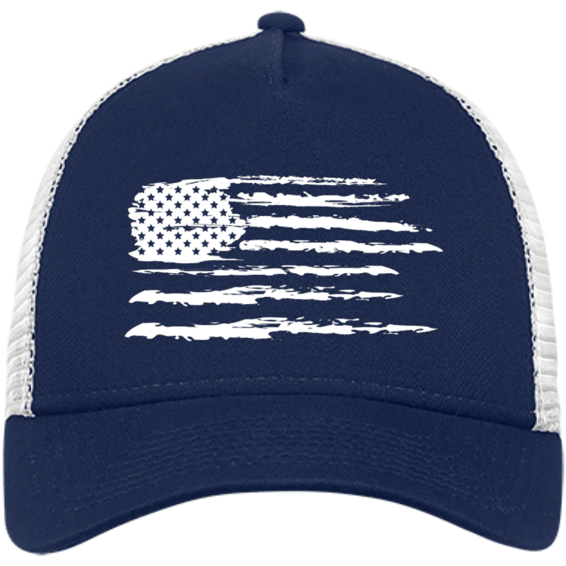 Distressed Flag Embroidered Snapback Trucker Cap