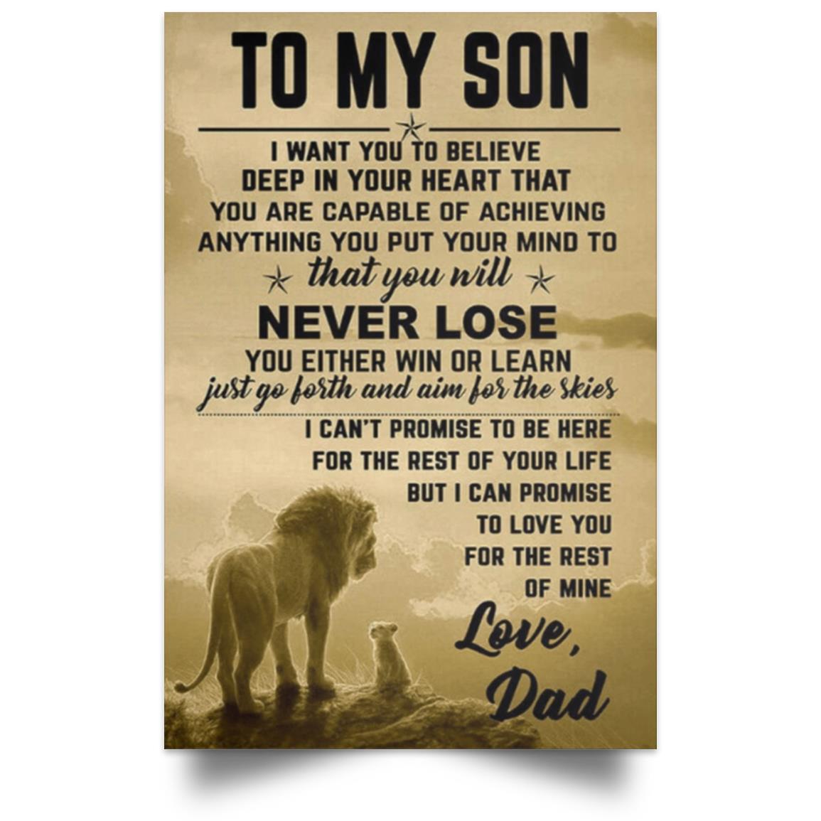 TO MY SON LION Satin Portrait Poster