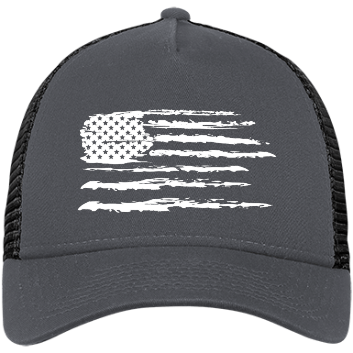 Distressed Flag Embroidered Snapback Trucker Cap