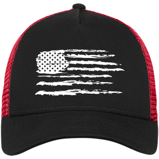 Distressed Flag Embroidered Snapback Trucker Cap