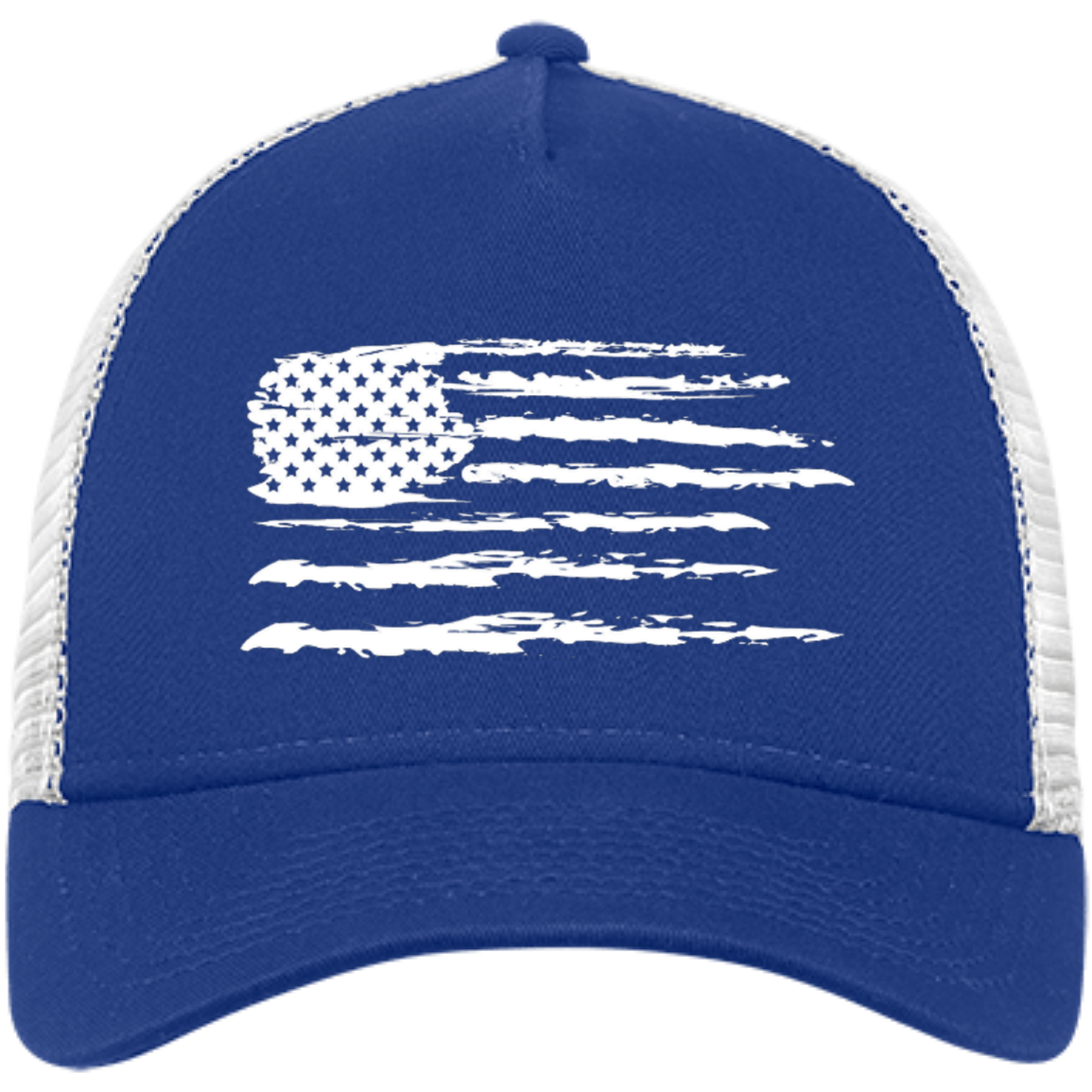 Distressed Flag Embroidered Snapback Trucker Cap