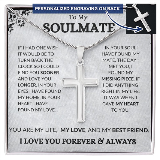 To My Soulmate, Engravable Cross Pendant Necklace-n