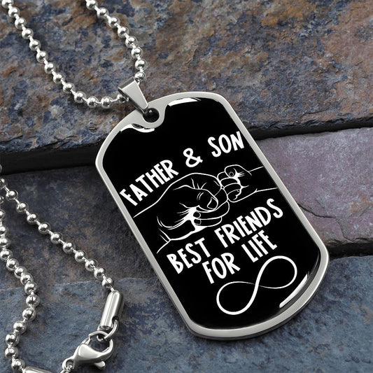 Father and Son Best Friend Graphical Dog Tag & Ball chain (steel)