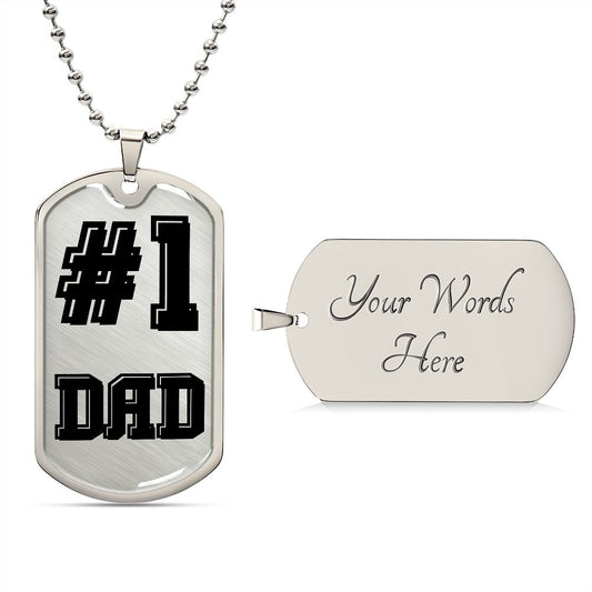 #1 DAD Graphical Dog Tag & Ball chain (steel) Great Gift for Birthday, Christmas and Valentines Day