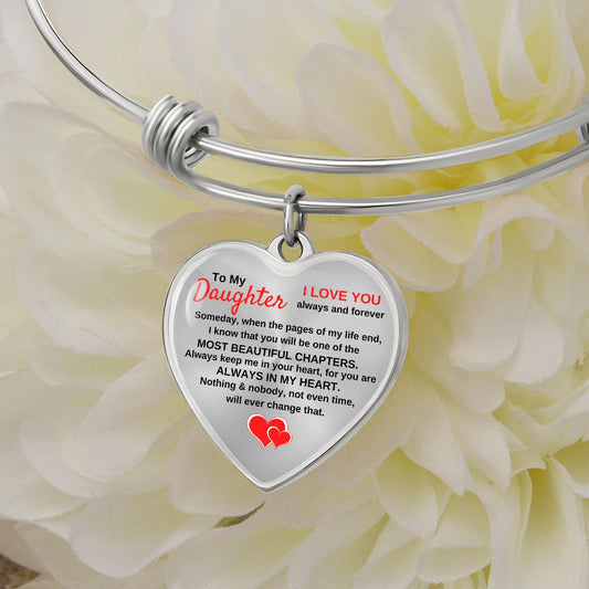To My Daughter Heart Pendant Bangle